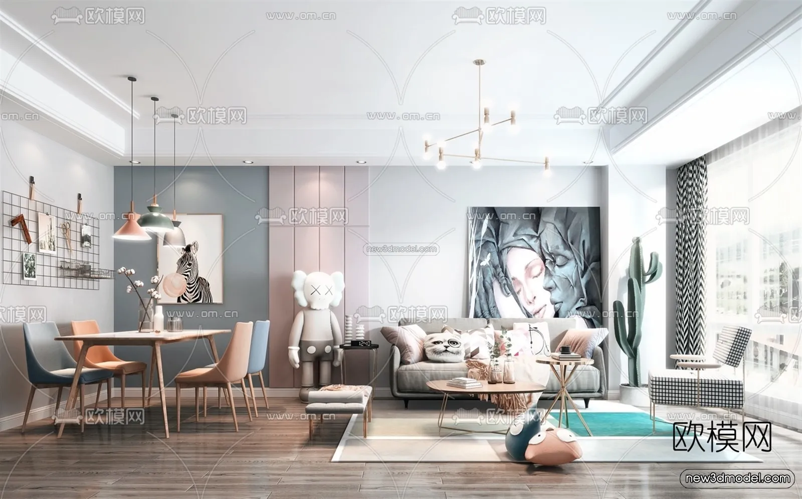 Morandi Style Interior 3D Blocks – Living Room 3D Scene – 066 – VRAY