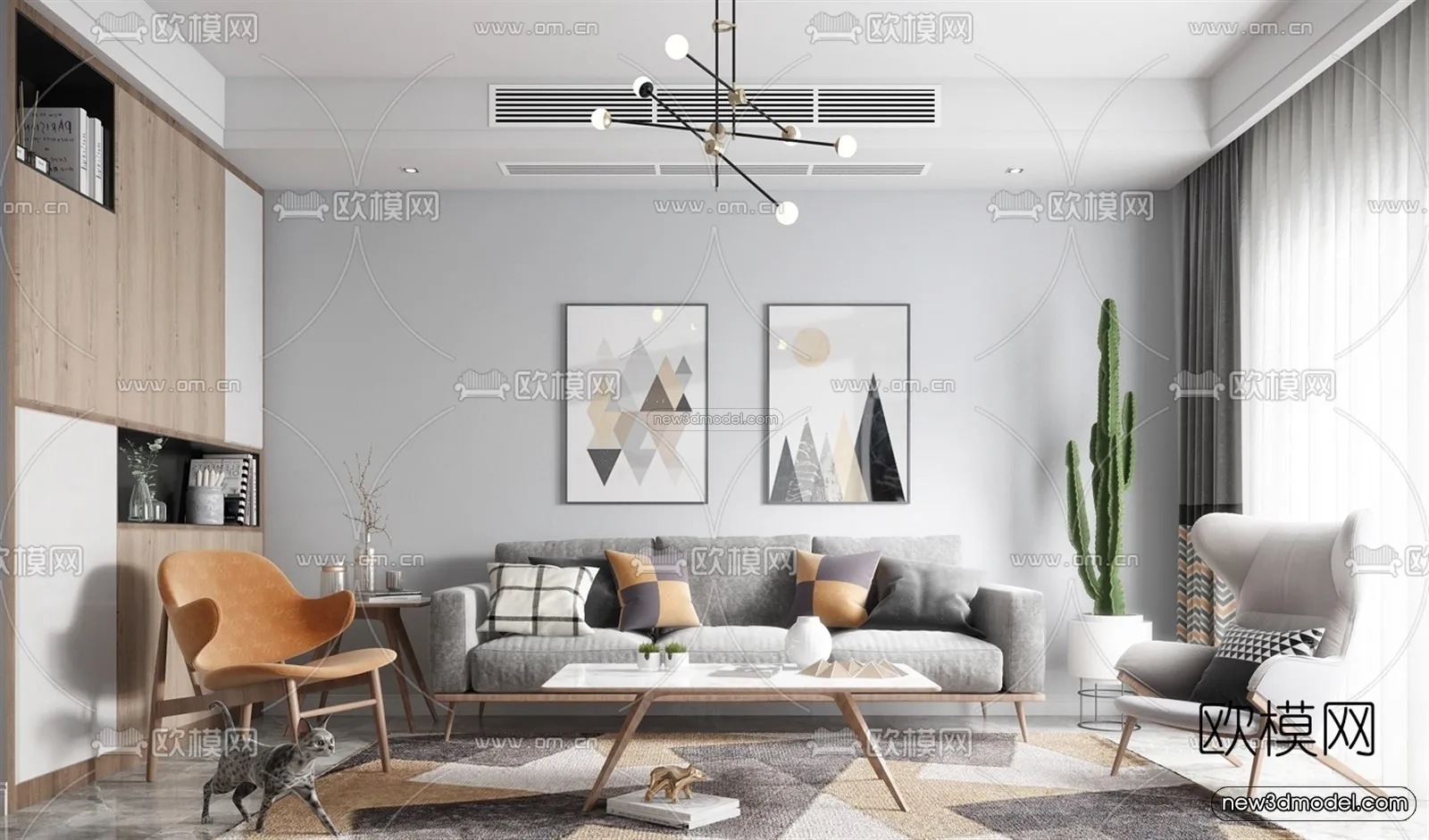 Morandi Style Interior 3D Blocks – Living Room 3D Scene – 070 – VRAY