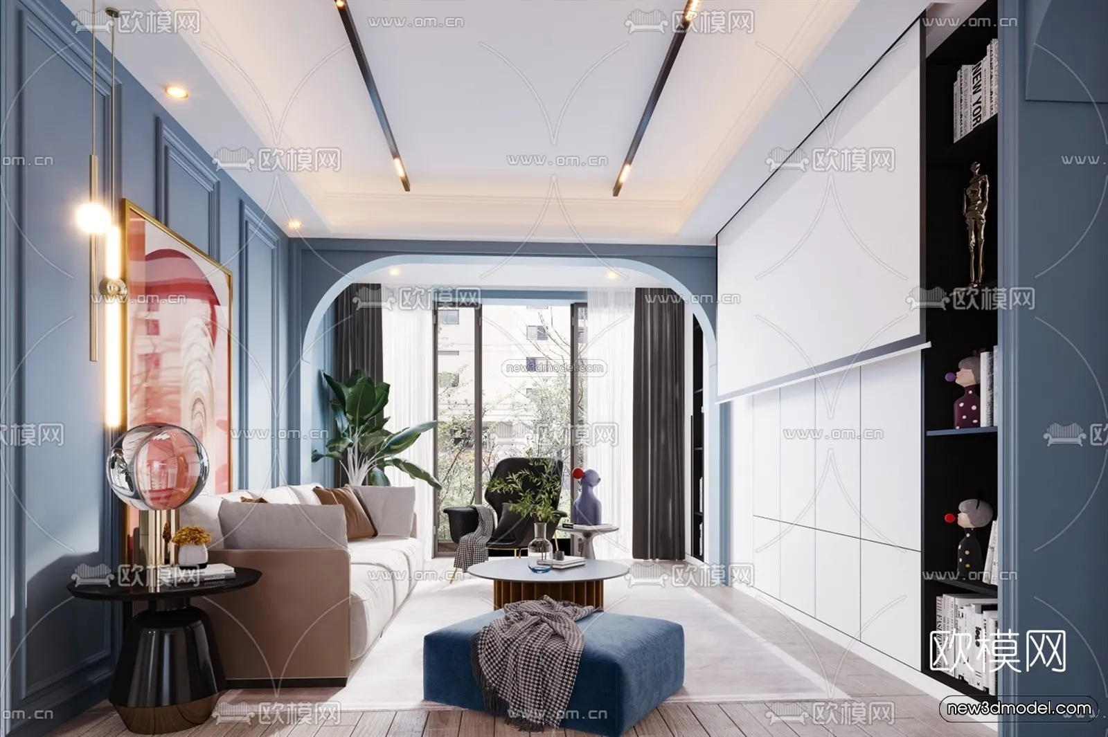 Morandi Style Interior 3D Blocks – Living Room 3D Scene – 072 – VRAY