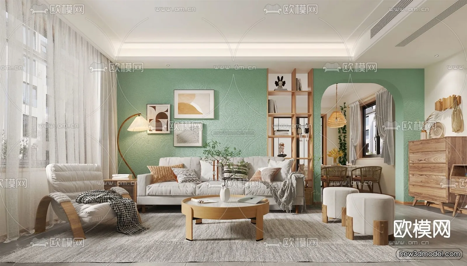 Morandi Style Interior 3D Blocks – Living Room 3D Scene – 073 – VRAY