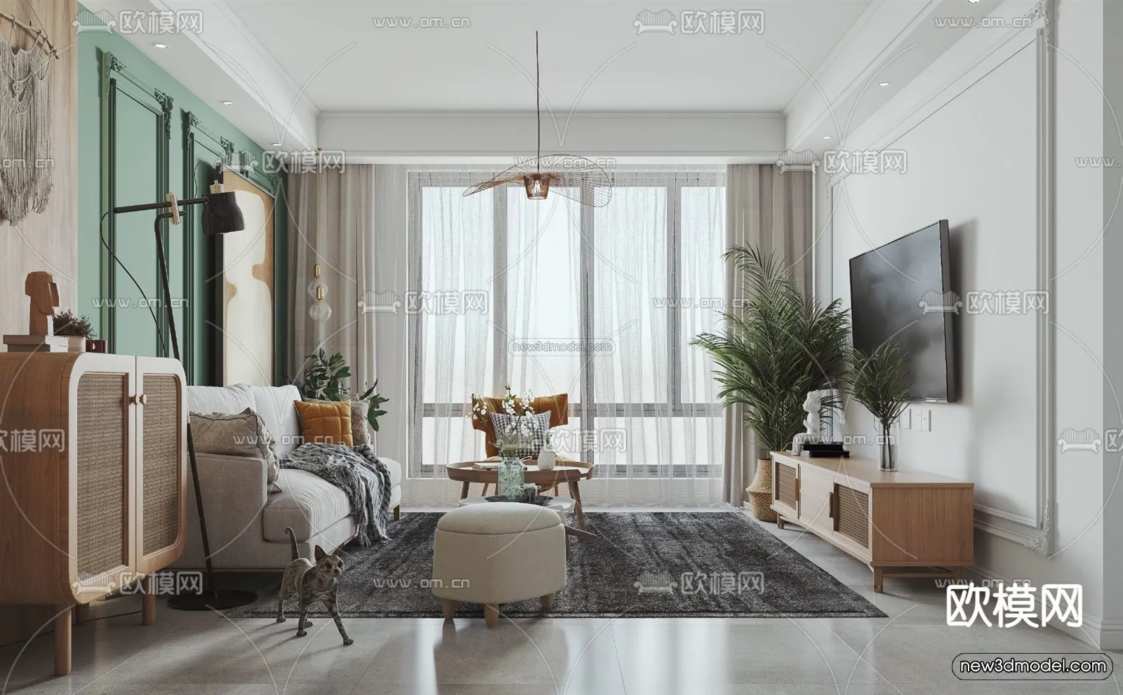 Morandi Style Interior 3D Blocks – Living Room 3D Scene – 075 – VRAY