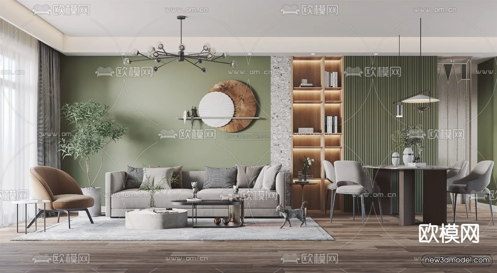 Morandi Style Interior 3D Blocks – Living Room 3D Scene – 077 – VRAY
