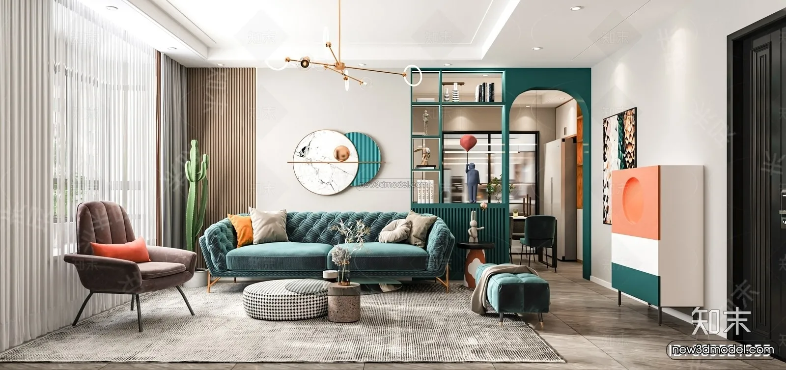 Morandi Style Interior 3D Blocks – Living Room 3D Scene – 078 – VRAY