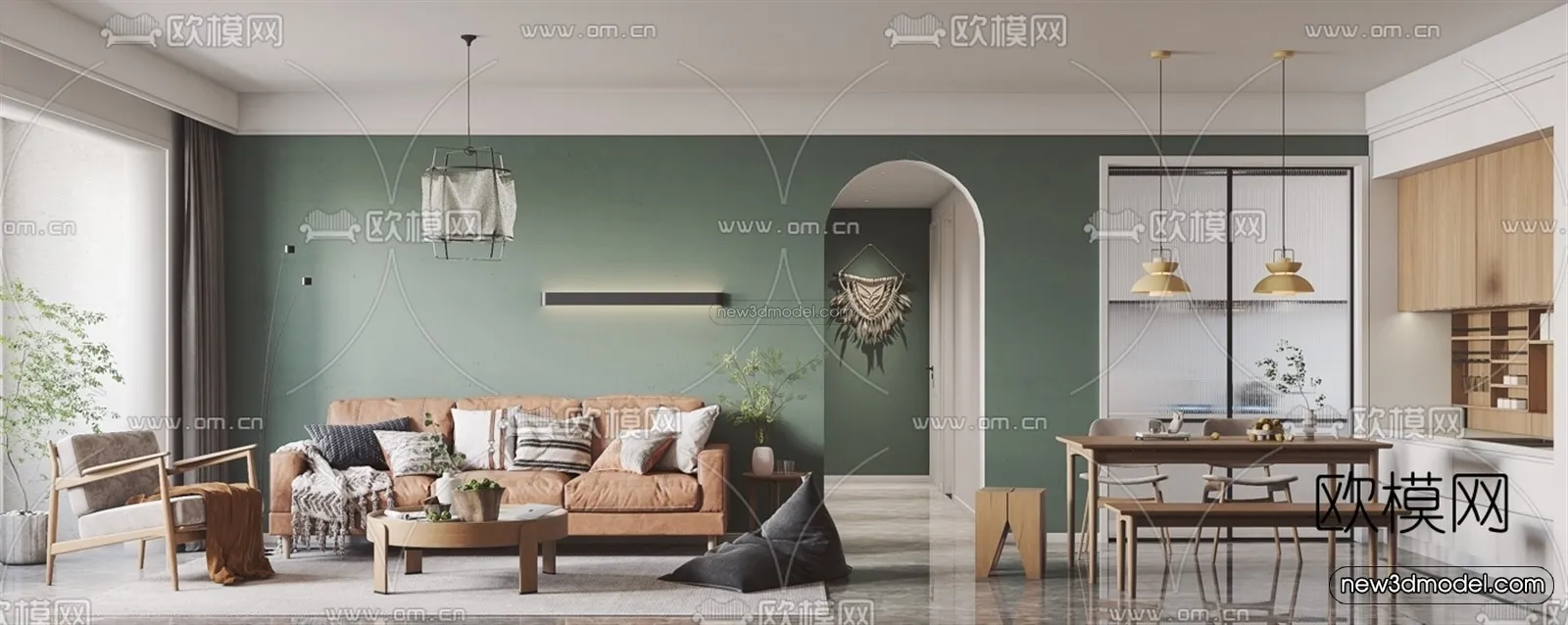 Morandi Style Interior 3D Blocks – Living Room 3D Scene – 079 – VRAY