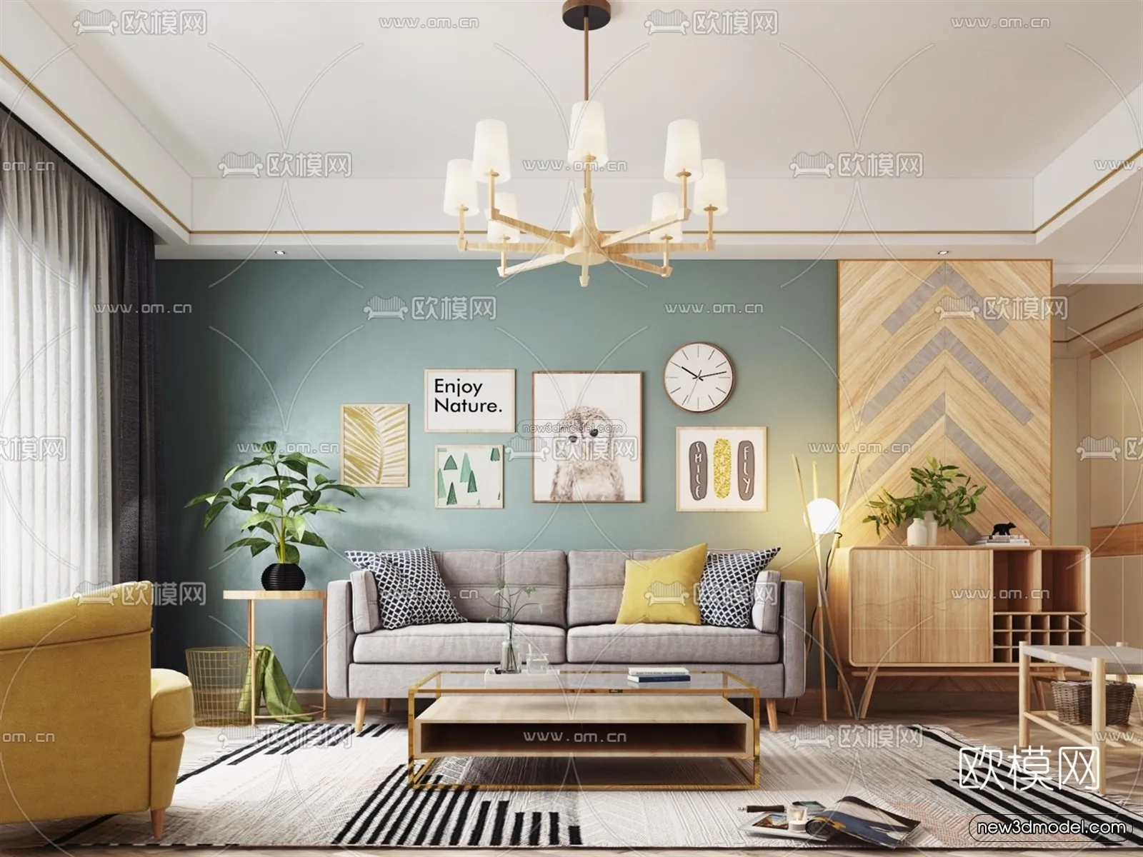 Morandi Style Interior 3D Blocks – Living Room 3D Scene – 080 – VRAY