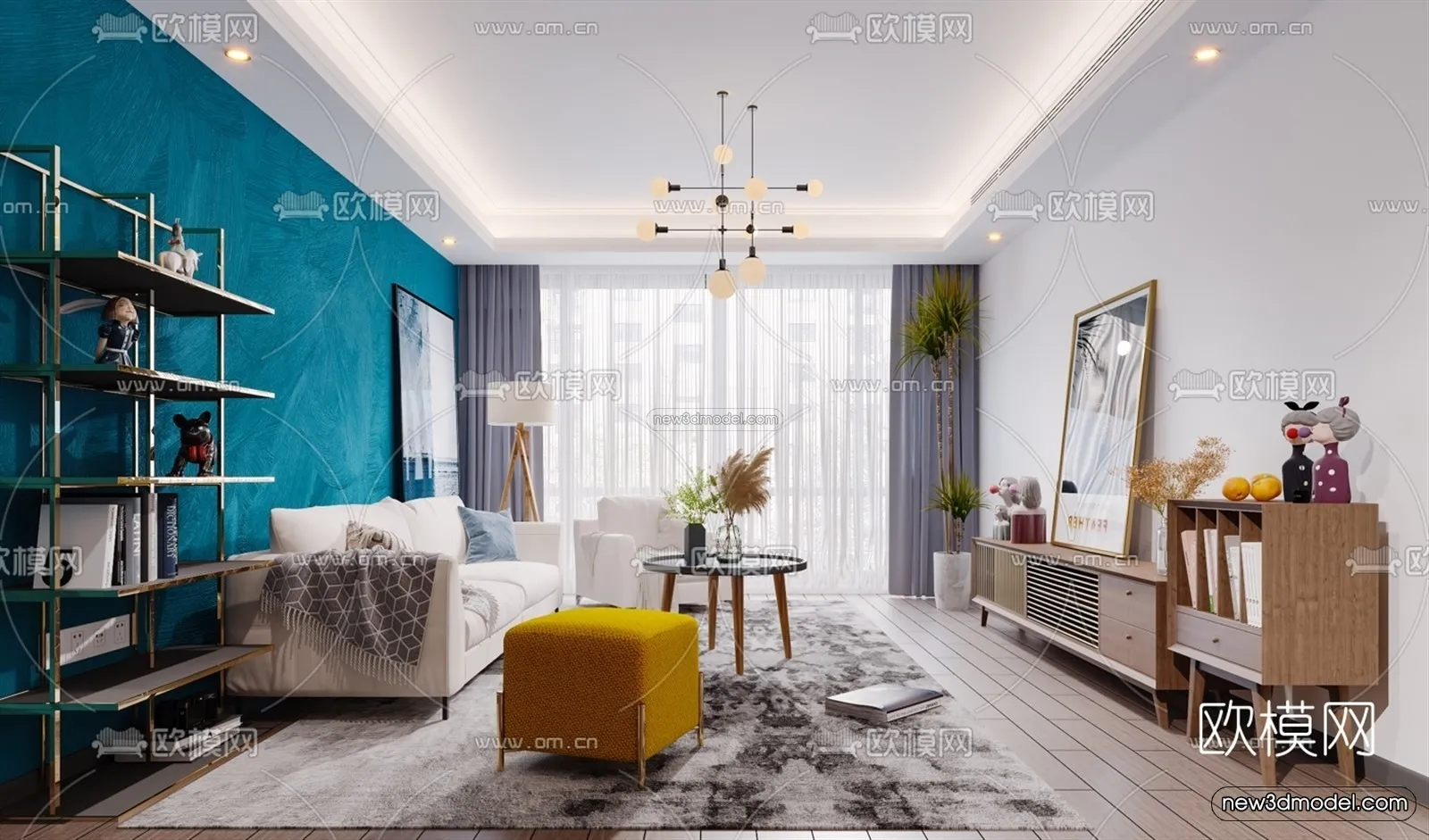 Morandi Style Interior 3D Blocks – Living Room 3D Scene – 081 – VRAY