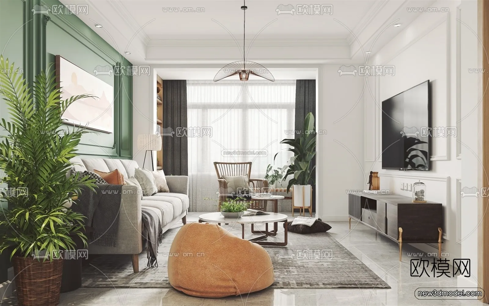 Morandi Style Interior 3D Blocks – Living Room 3D Scene – 082 – VRAY