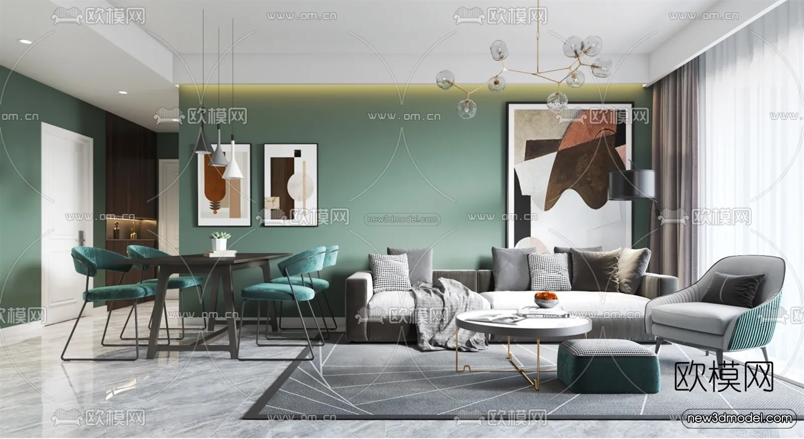 Morandi Style Interior 3D Blocks – Living Room 3D Scene – 084 – VRAY