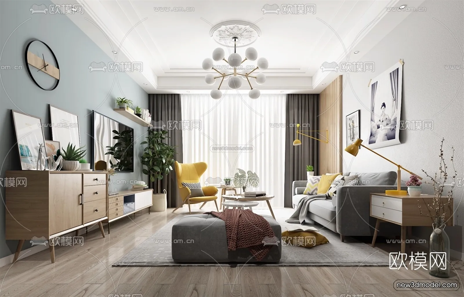Morandi Style Interior 3D Blocks – Living Room 3D Scene – 085 – VRAY