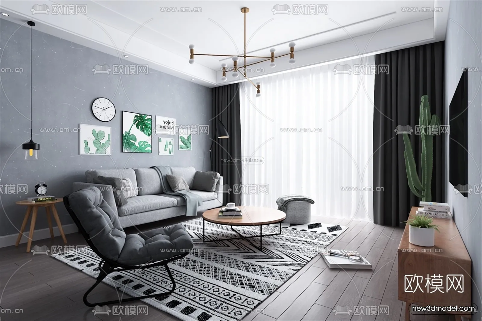 Morandi Style Interior 3D Blocks – Living Room 3D Scene – 086 – VRAY