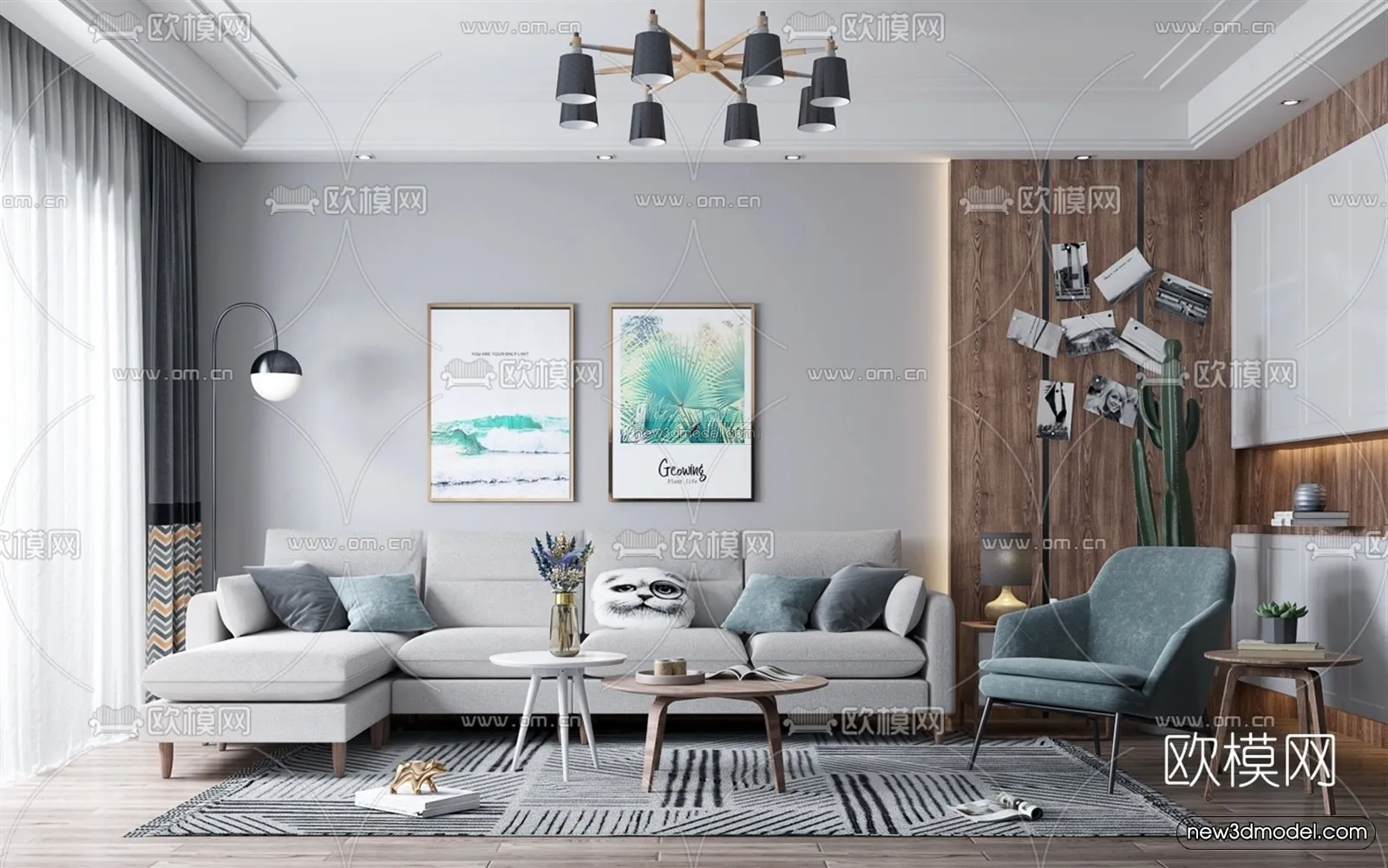 Morandi Style Interior 3D Blocks – Living Room 3D Scene – 087 – VRAY
