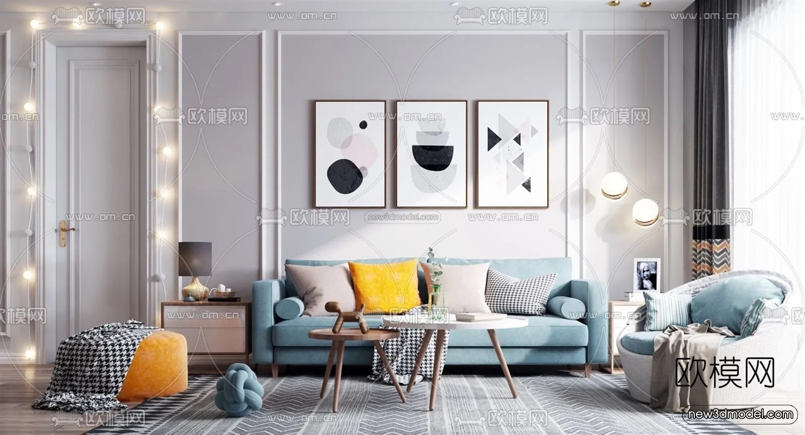Morandi Style Interior 3D Blocks – Living Room 3D Scene – 088 – VRAY