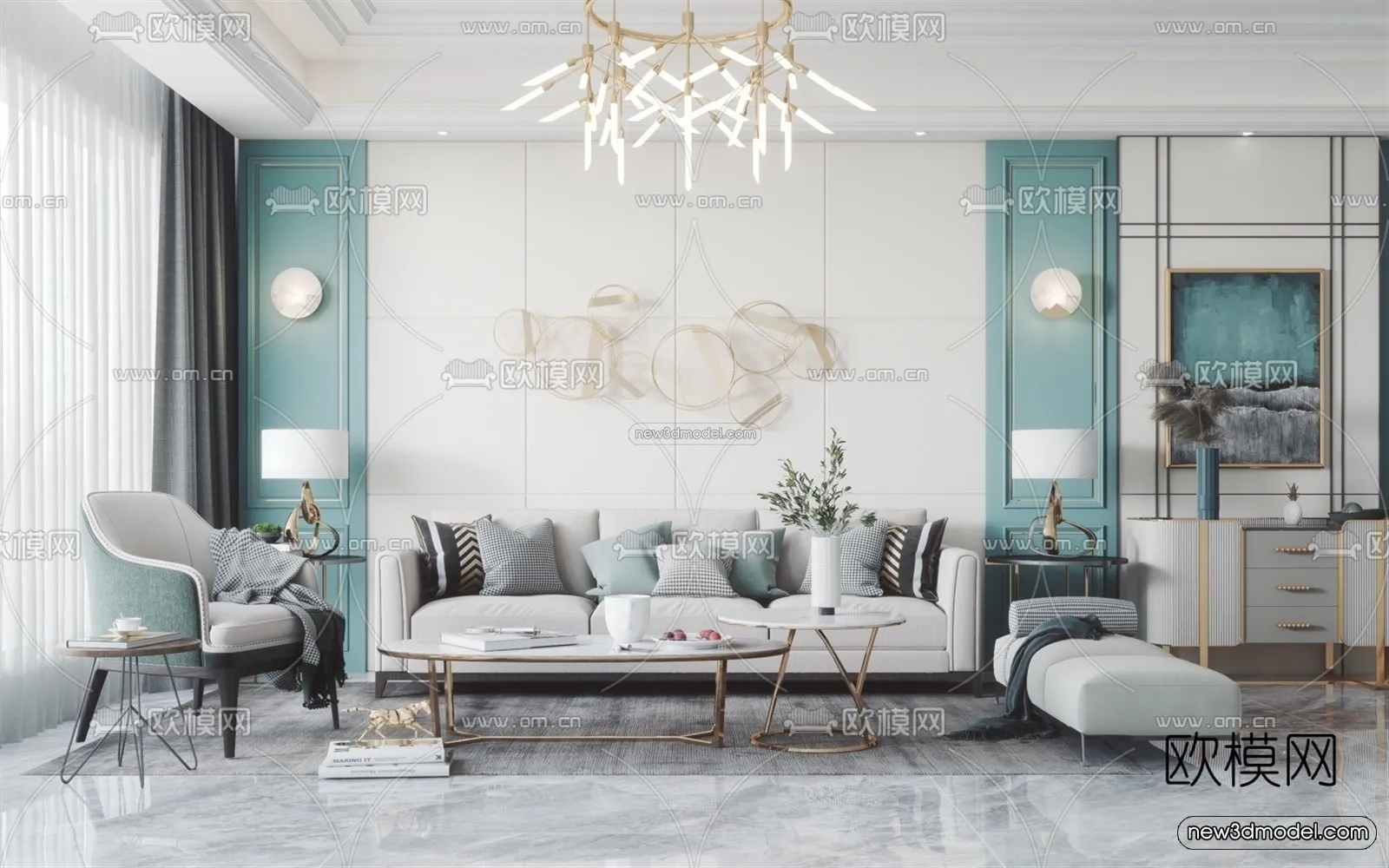 Morandi Style Interior 3D Blocks – Living Room 3D Scene – 089 – VRAY