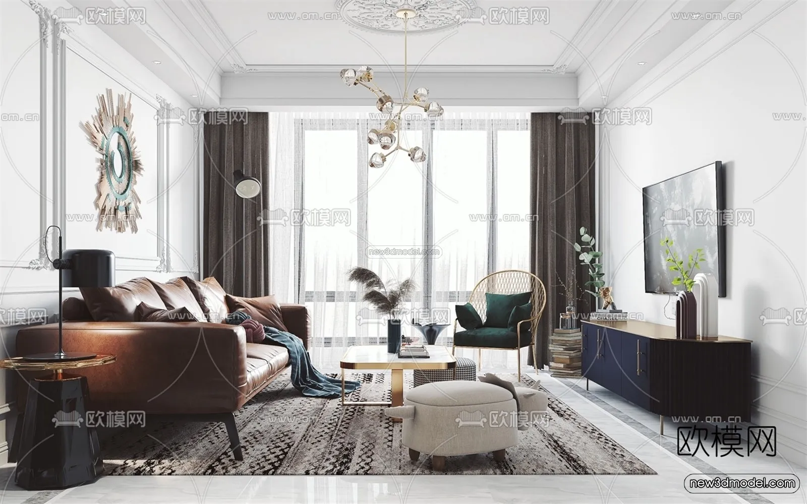 Morandi Style Interior 3D Blocks – Living Room 3D Scene – 090 – VRAY