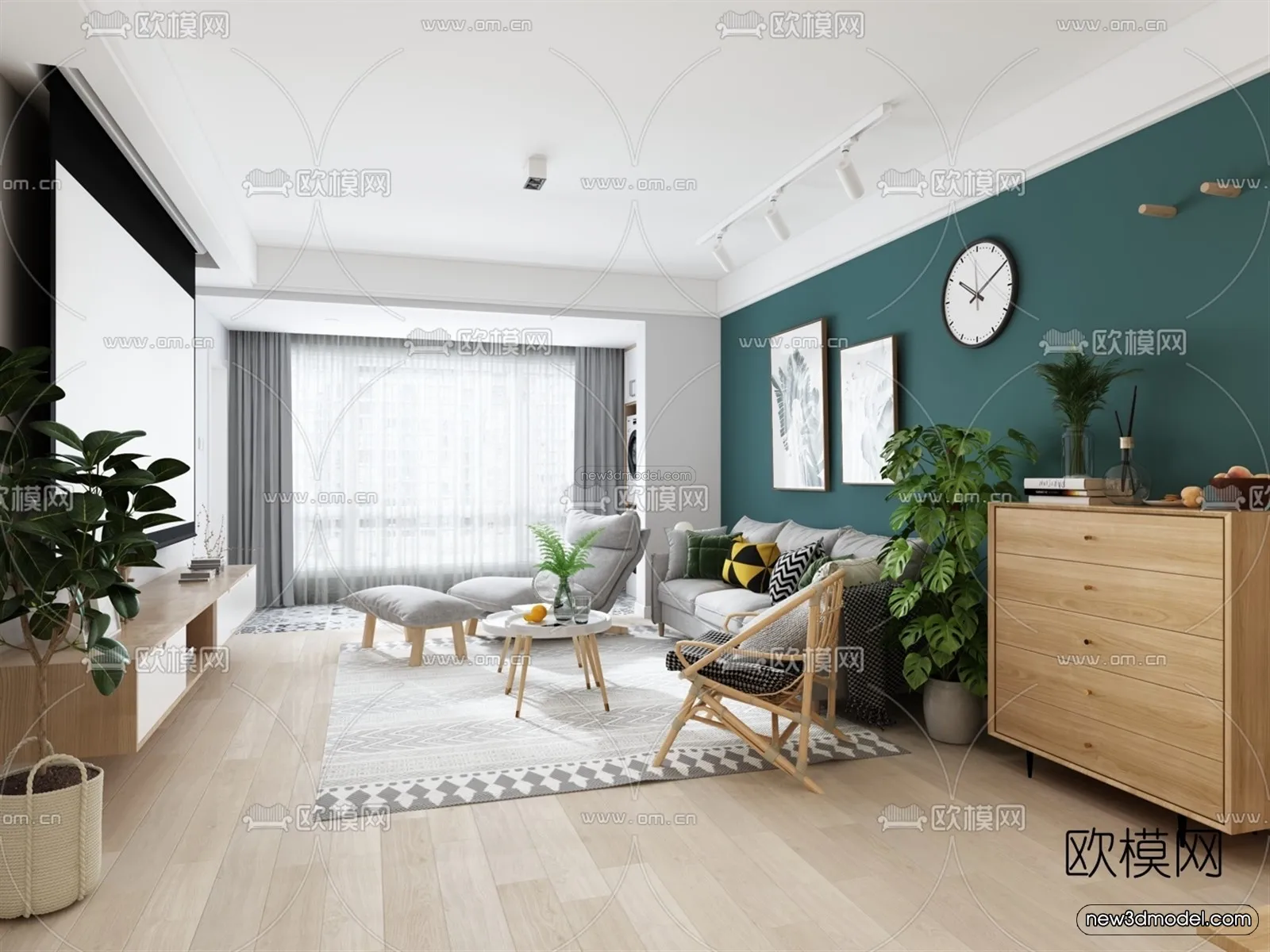 Morandi Style Interior 3D Blocks – Living Room 3D Scene – 091 – VRAY