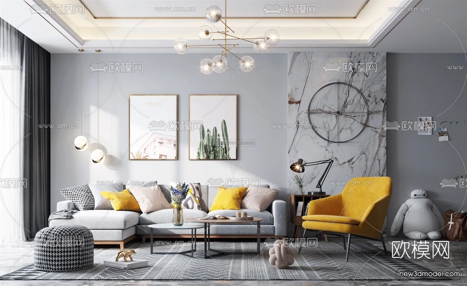 Morandi Style Interior 3D Blocks – Living Room 3D Scene – 092 – VRAY