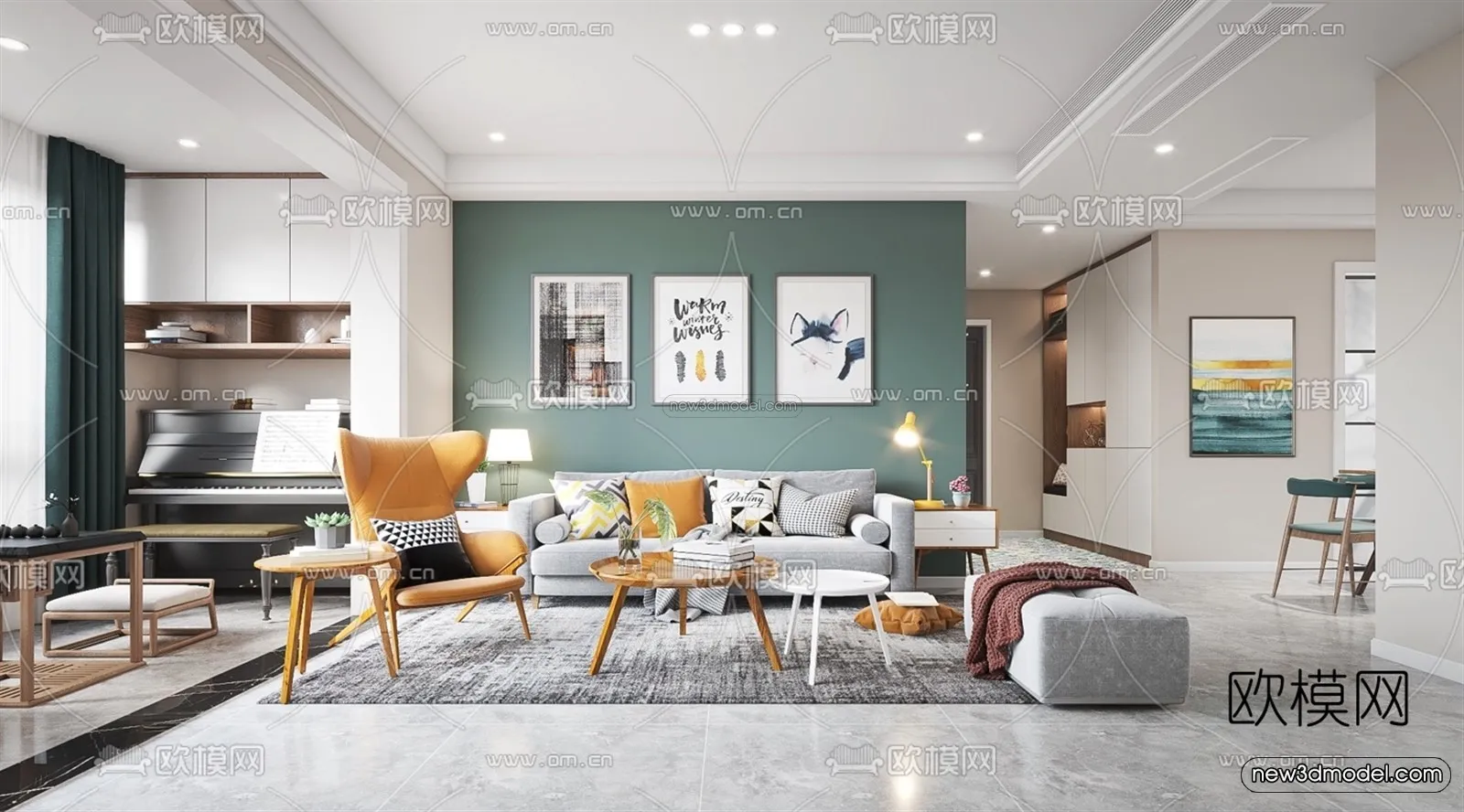 Morandi Style Interior 3D Blocks – Living Room 3D Scene – 093 – VRAY