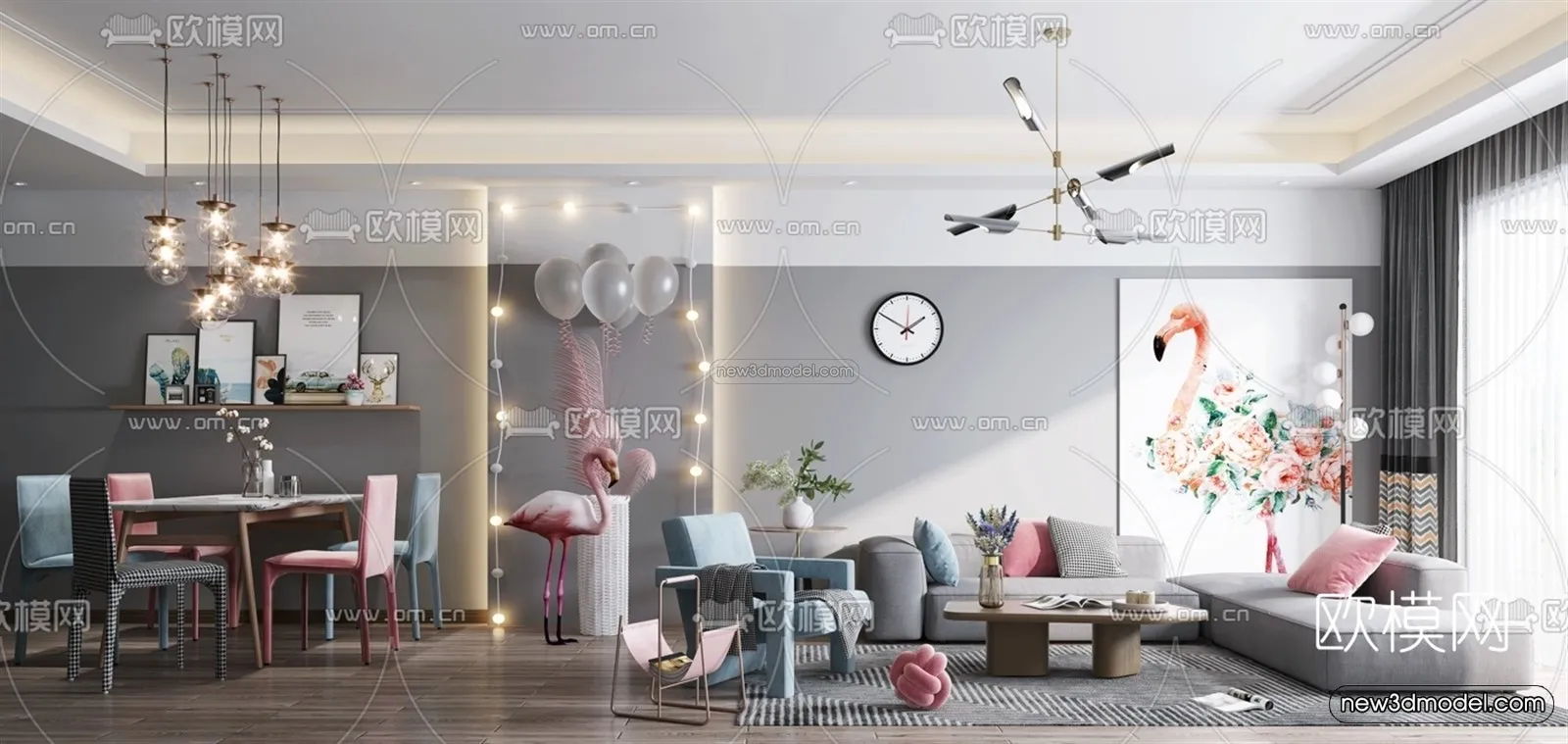 Morandi Style Interior 3D Blocks – Living Room 3D Scene – 094 – VRAY