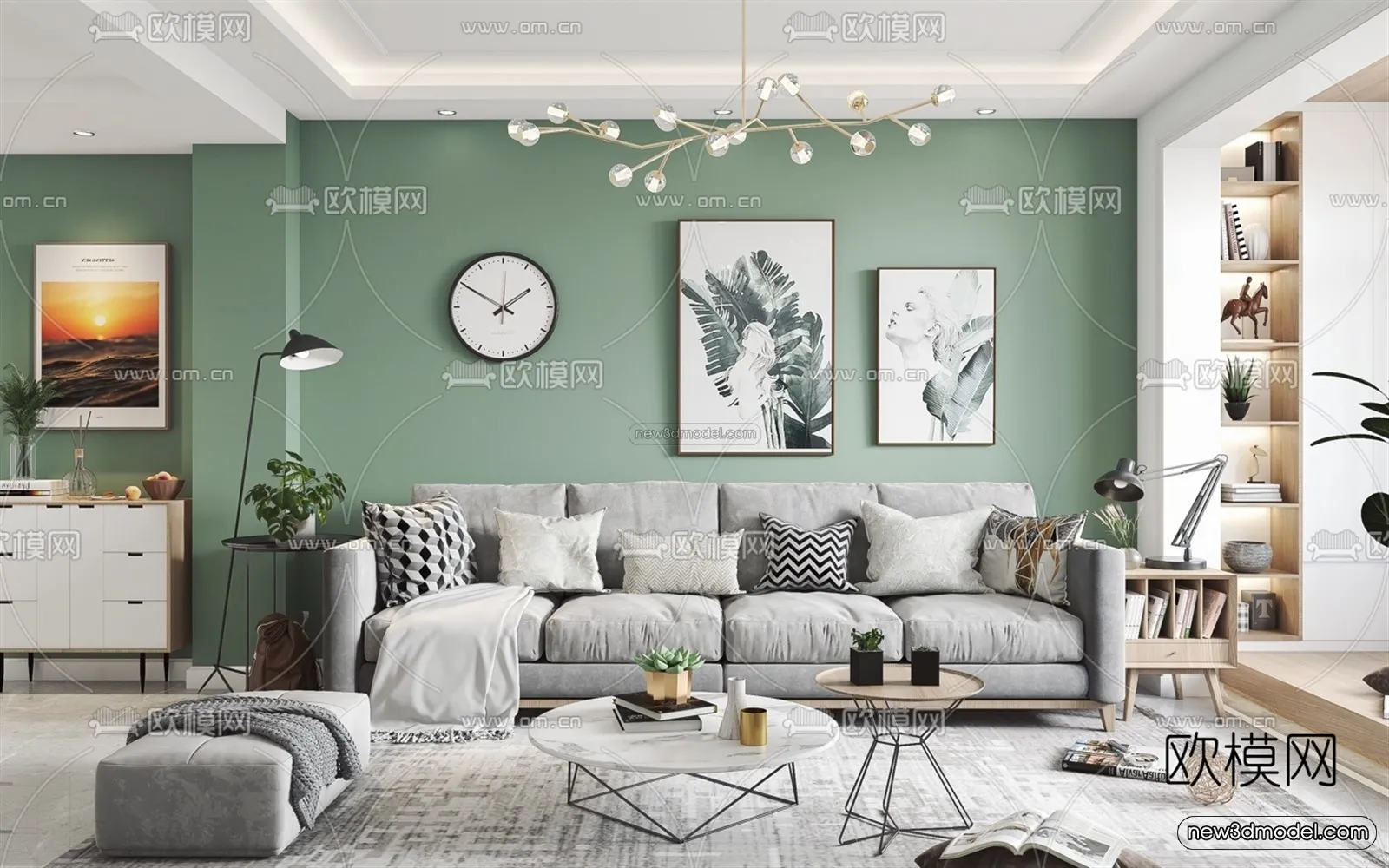 Morandi Style Interior 3D Blocks – Living Room 3D Scene – 095 – VRAY