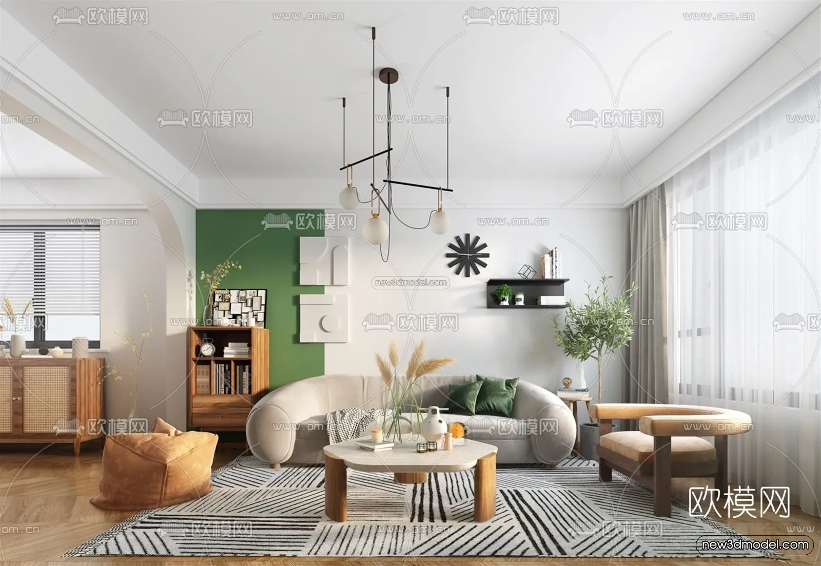Morandi Style Interior 3D Blocks – Living Room 3D Scene – 096 – VRAY