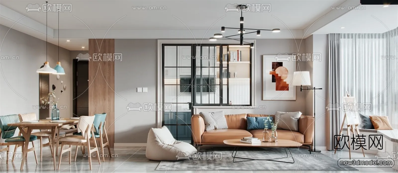 Morandi Style Interior 3D Blocks – Living Room 3D Scene – 097 – VRAY