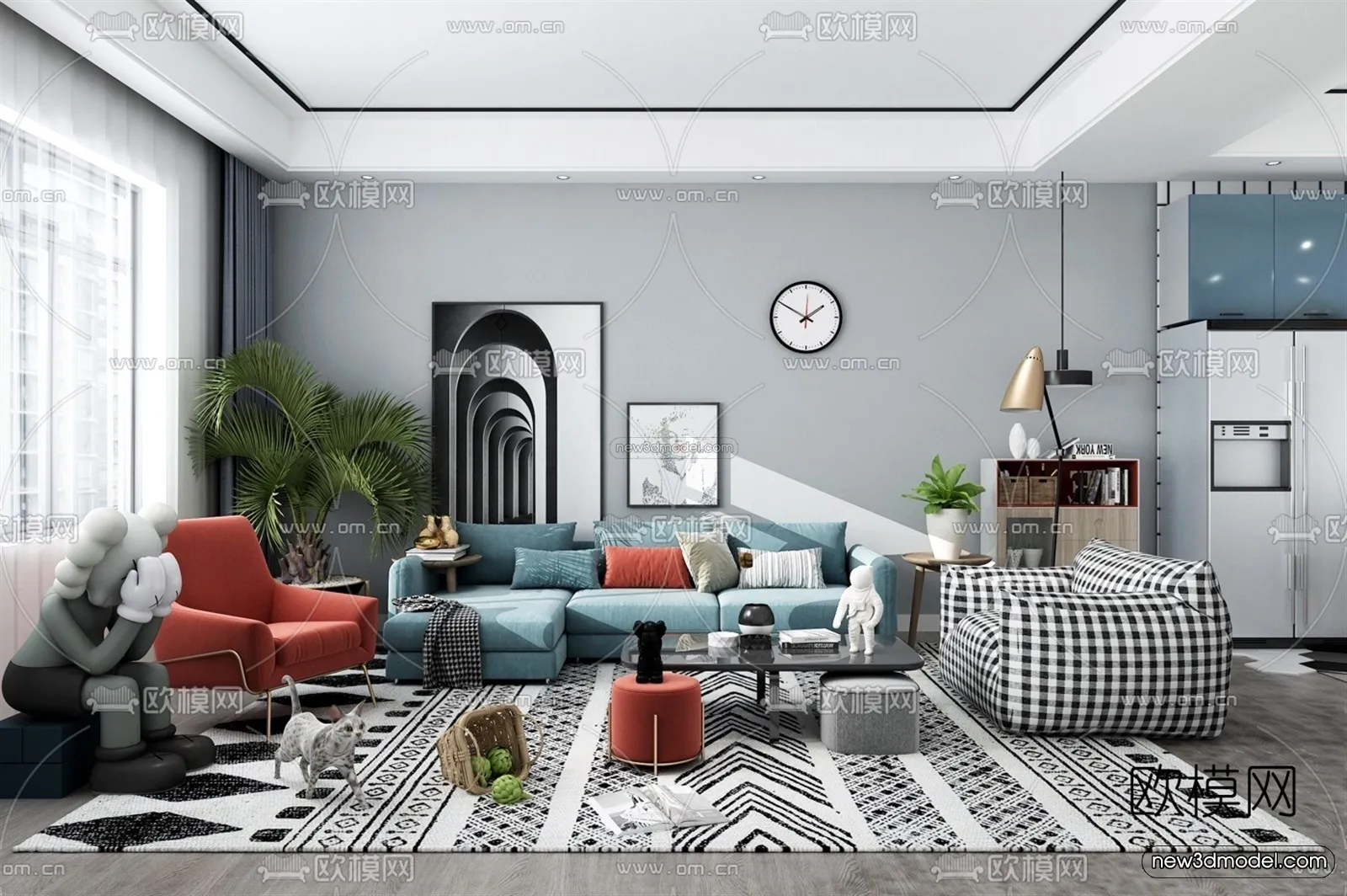 Morandi Style Interior 3D Blocks – Living Room 3D Scene – 098 – VRAY