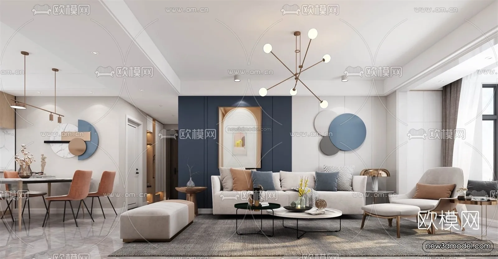 Morandi Style Interior 3D Blocks – Living Room 3D Scene – 100 – VRAY