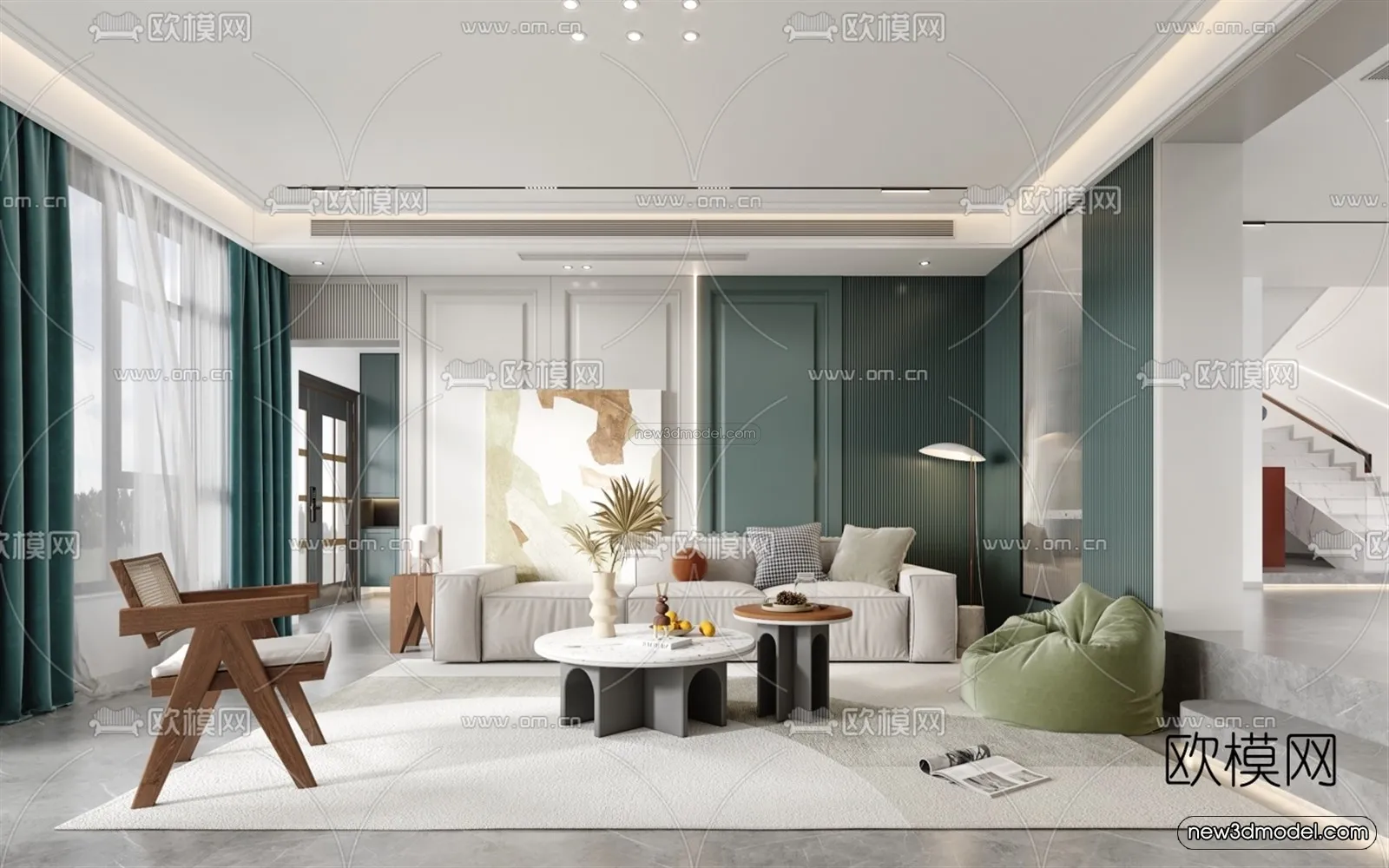 Morandi Style Interior 3D Blocks – Living Room 3D Scene – 104 – VRAY