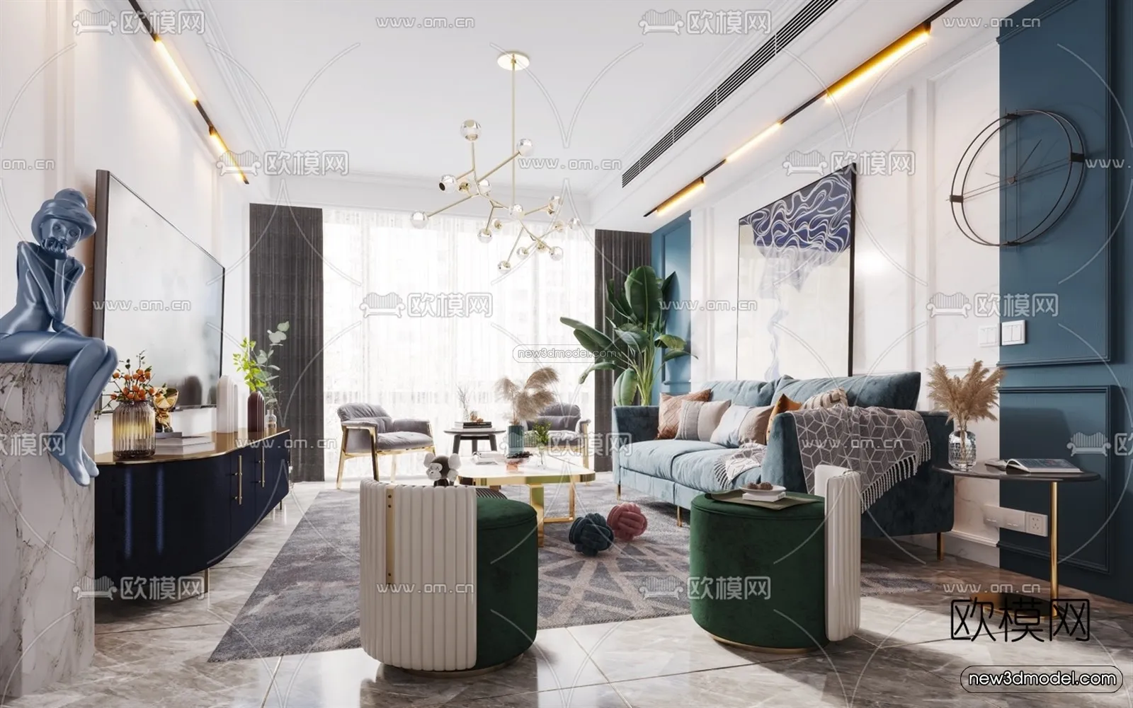 Morandi Style Interior 3D Blocks – Living Room 3D Scene – 106 – VRAY