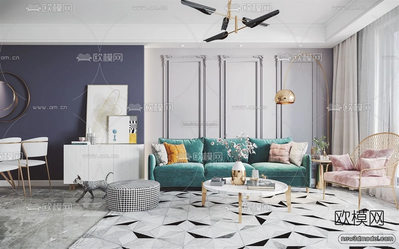 Morandi Style Interior 3D Blocks – Living Room 3D Scene – 109 – VRAY