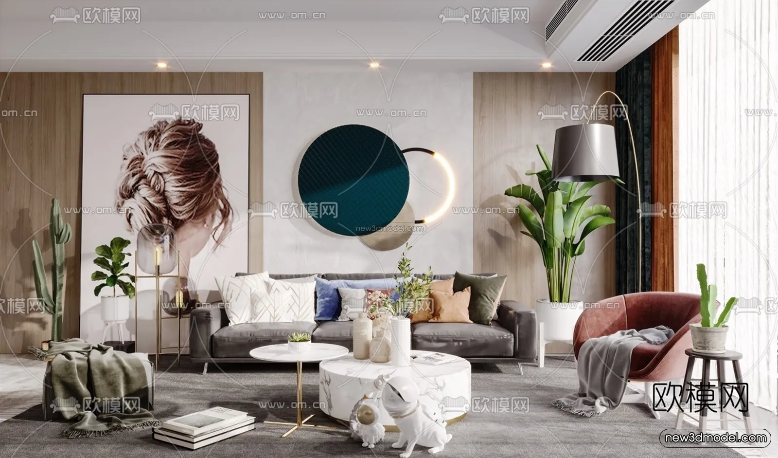 Morandi Style Interior 3D Blocks – Living Room 3D Scene – 110 – VRAY