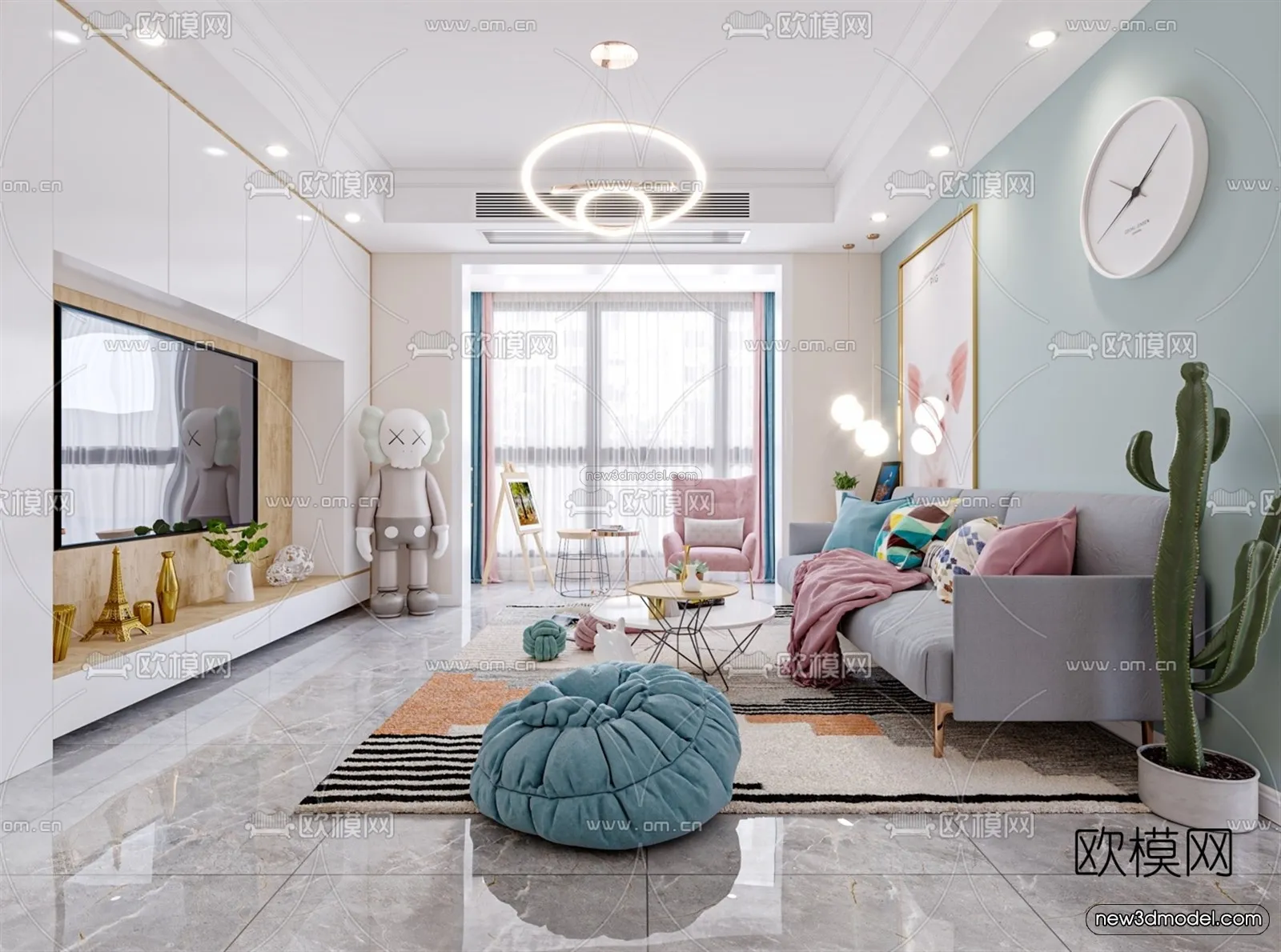 Morandi Style Interior 3D Blocks – Living Room 3D Scene – 111 – VRAY