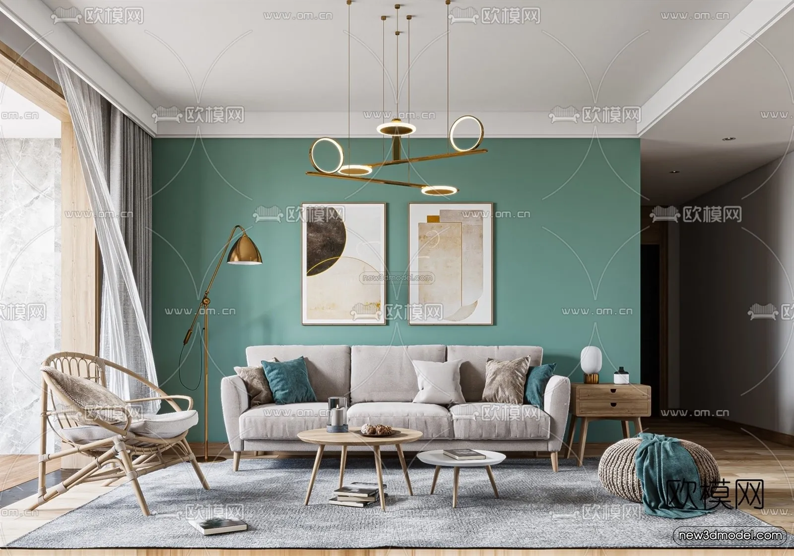 Morandi Style Interior 3D Blocks – Living Room 3D Scene – 112 – VRAY