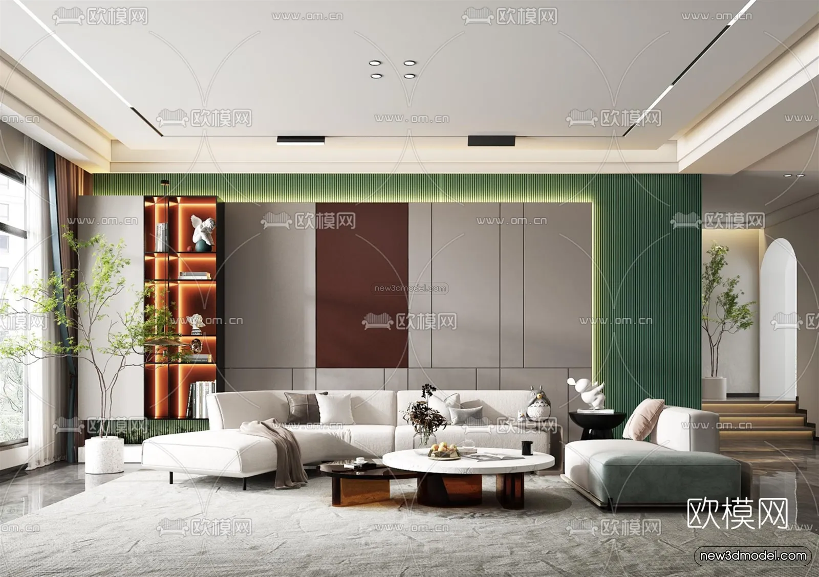 Morandi Style Interior 3D Blocks – Living Room 3D Scene – 113 – VRAY