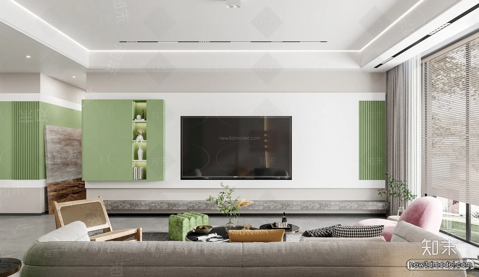 Morandi Style Interior 3D Blocks – Living Room 3D Scene – 114 – VRAY