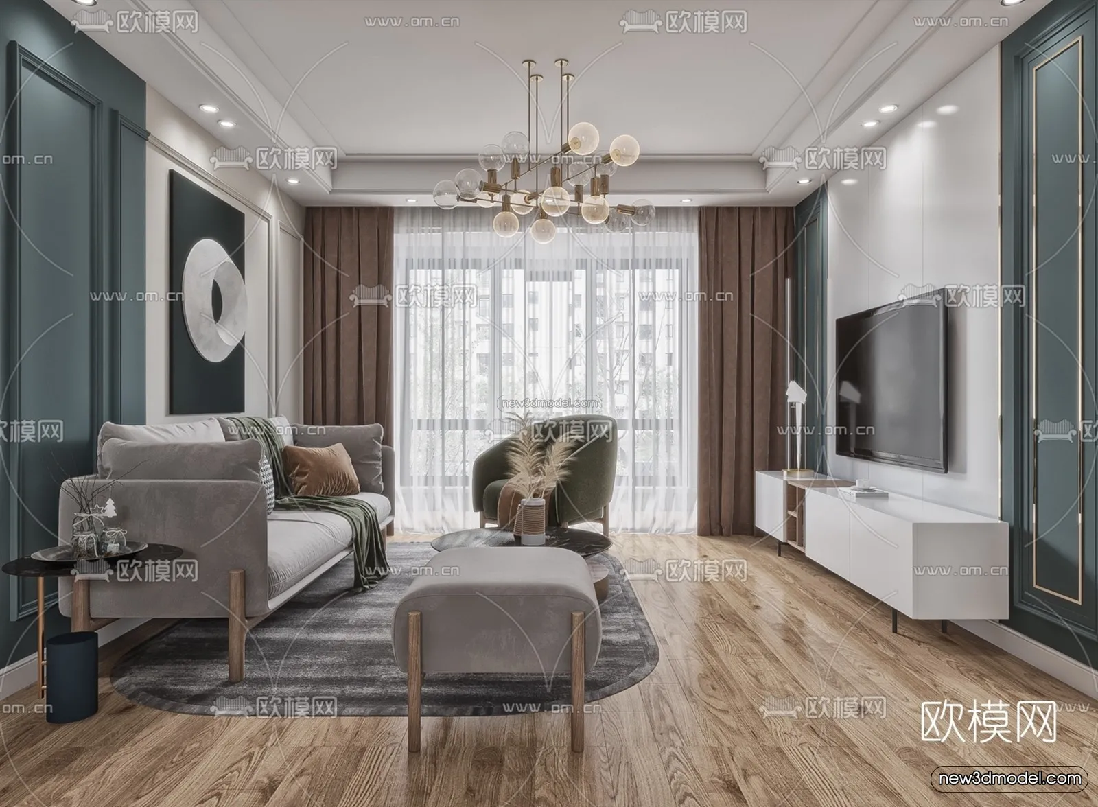 Morandi Style Interior 3D Blocks – Living Room 3D Scene – 117 – VRAY