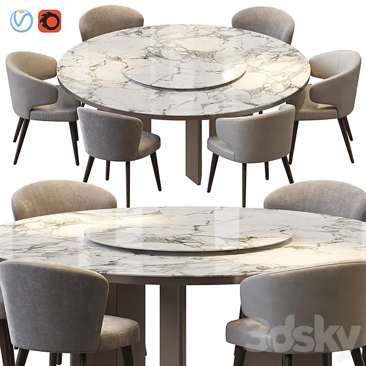 MORGAN MARBLE TABLE AND ASTON DINING CHAIR 3D Model Free Download