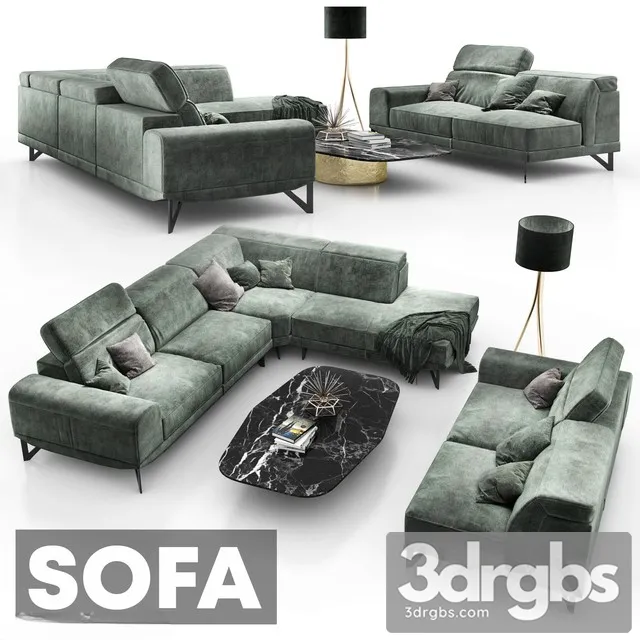 Moss Moderm Green Sofa 3D Model Download