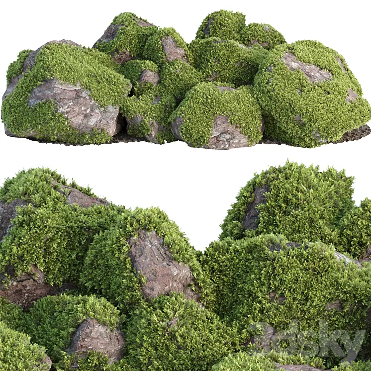 Mossy rock garden collection vol 140 3D Model Free Download