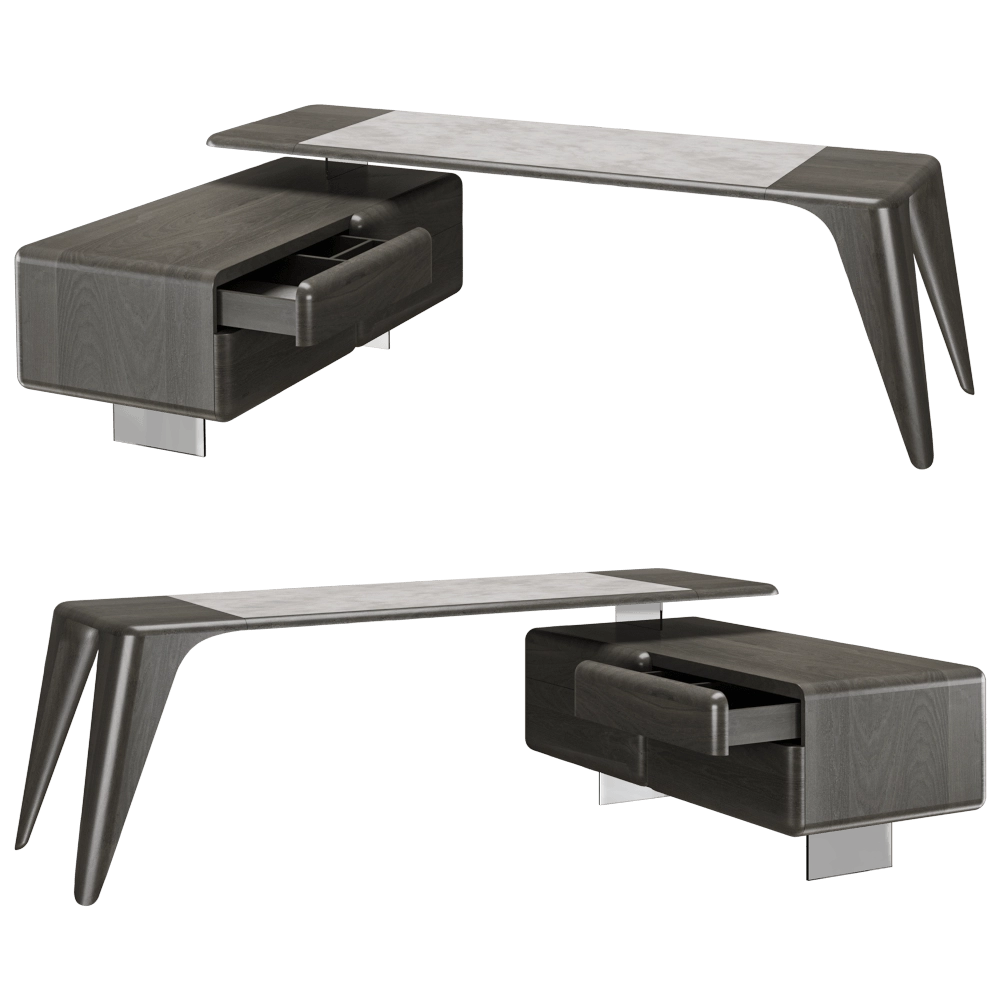 Mozea – Desk Boomerang with big drawer unit 3D Model Mozea – Desk Boomerang with big drawer unit 3D Model