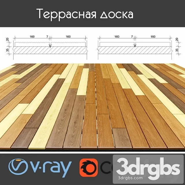 Multi-colored decking on logs 4 species option 5 3D Model Download