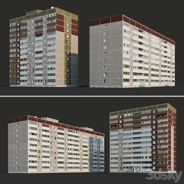 Multi-storey residential building (12 floors and 9 floors) 3D Model
