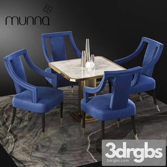 Munna Design Dining Set With Corset Chair Table And Decor 1 3D Model Download