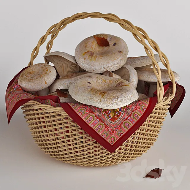 Mushrooms in a basket. White mushrooms 3DModel