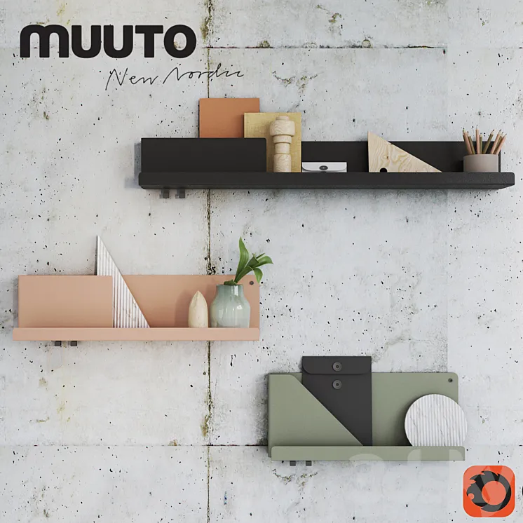 Mutto FOLDED SHELVES with decor 3D Model Free Download