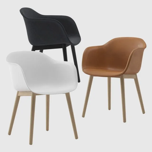 Muuto fiber armchair wood base 3D Model Muuto fiber armchair wood base 3D Model