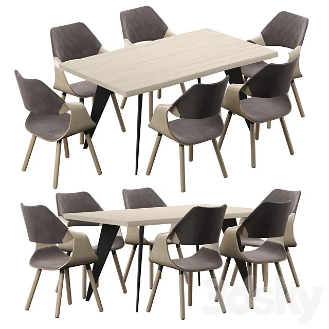 Nack table and Halmar K396 Chair (light oak _ gray) 3D Model