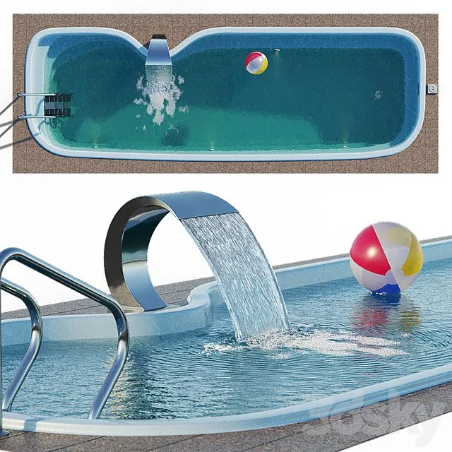 Narbonne composite pool with waterfall 3D Model