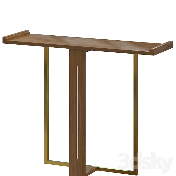 Narrow Console Table for Entryway Foyer Black Solid Wood & Gold Metal in Small 3D Model Narrow Console Table for Entryway Foyer Black Solid Wood & Gold Metal in Small 3D Model