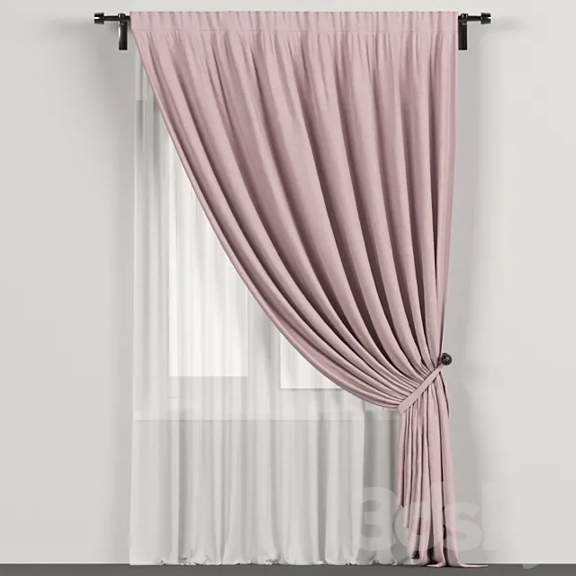 Narrow pink curtains in the background with tulle. 3DModel Narrow pink curtains in the background with tulle. 3DModel